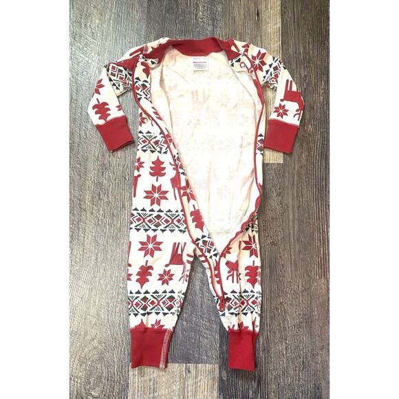 Hanna Andersson 6 12M Organic Cotton Zipper Pajamas Reindeer Christmas Fair Isle - Picture 3 of 5